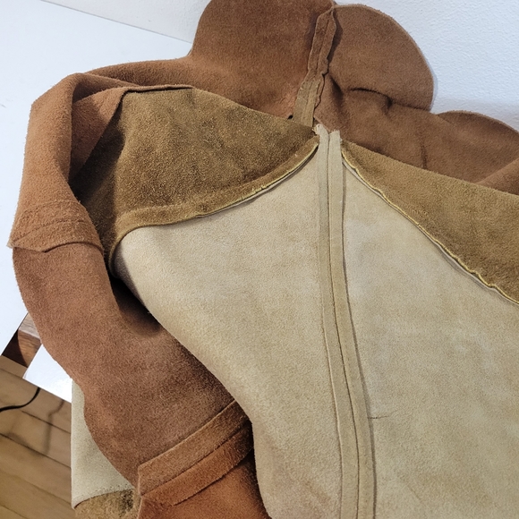Womans Vintage 70s Suede Scallop bottom Pullover Poncho No tags 3 tone Brown - Picture 5 of 5